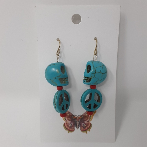 Handmade Skull & Peace Earrings Repurposed Beads ♻ - Picture 3 of 8